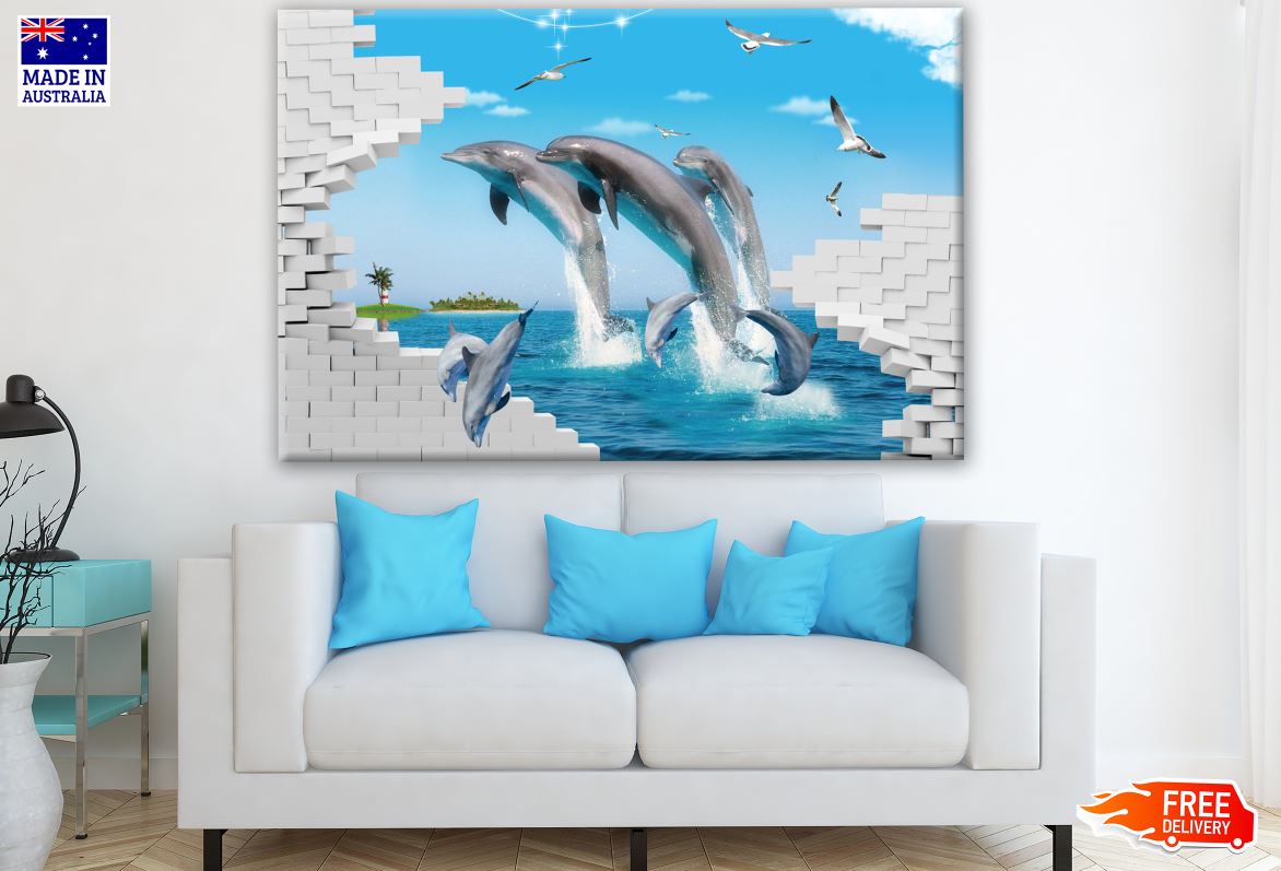 Dolphins in Beach Wall Art Print 100% Australian Made