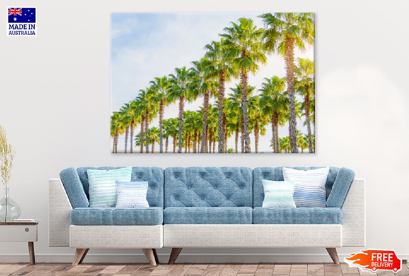 Row of Palm Trees Blue Sky View Photograph Print 100% Australian Made