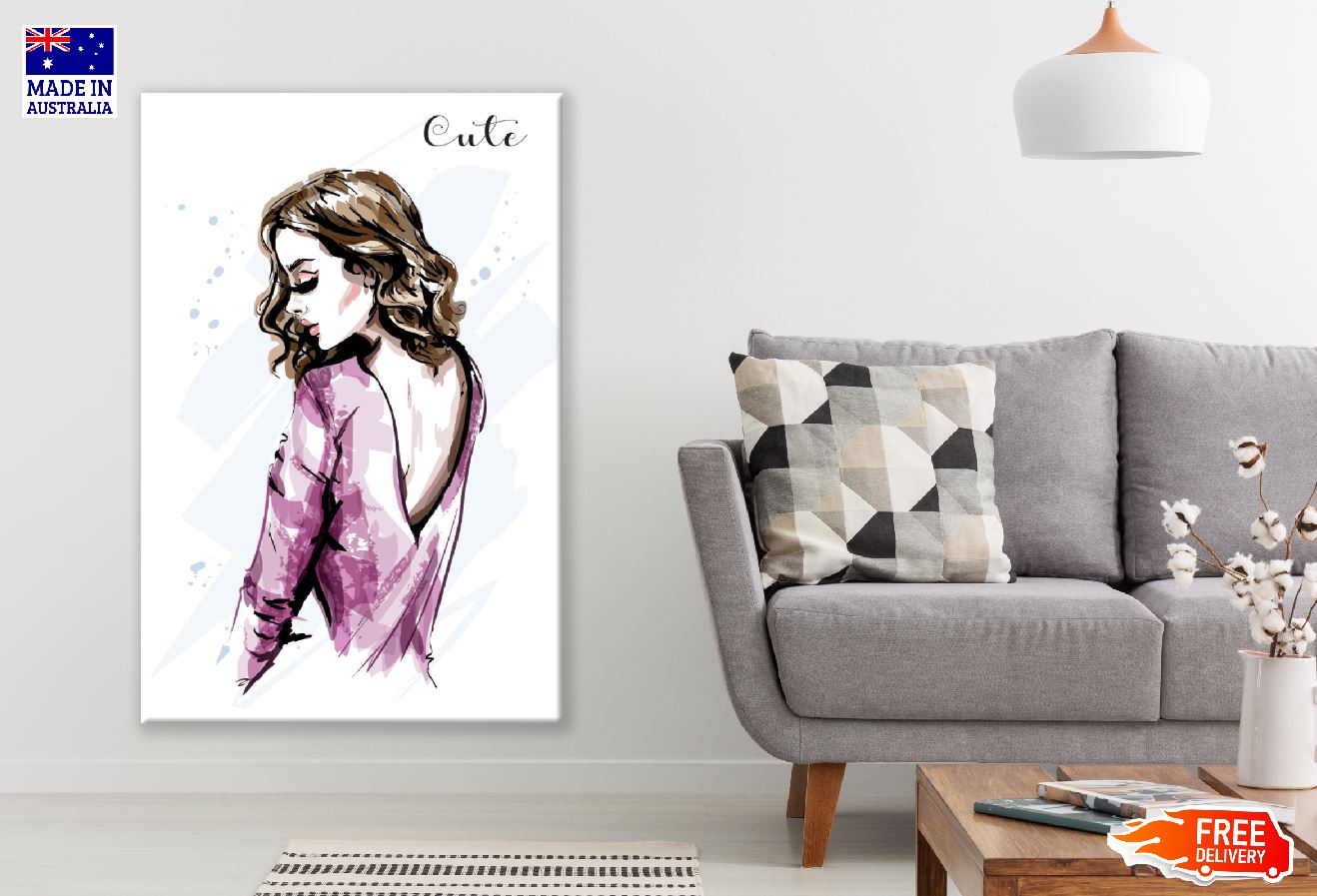 Fashion Curly Hair Girl Illustration Print 100% Australian Made