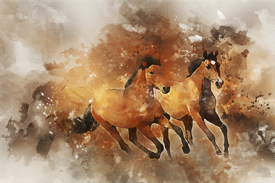 Running Horses Watercolor Painting Print 100% Australian Made