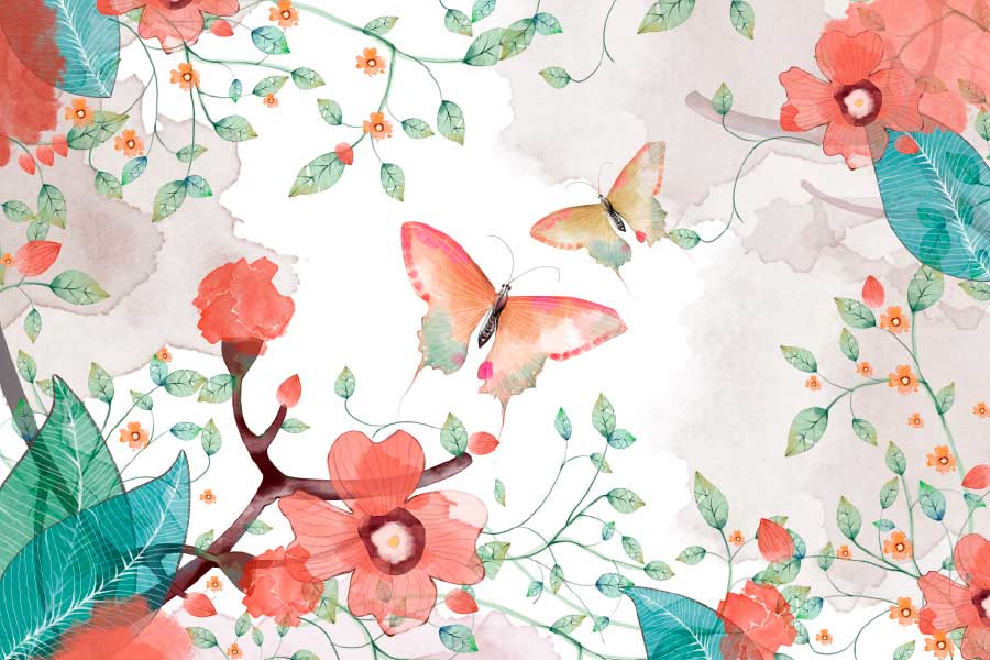 Bella Home Butterflies Floral Watercolor Print Canvas Ready to hang