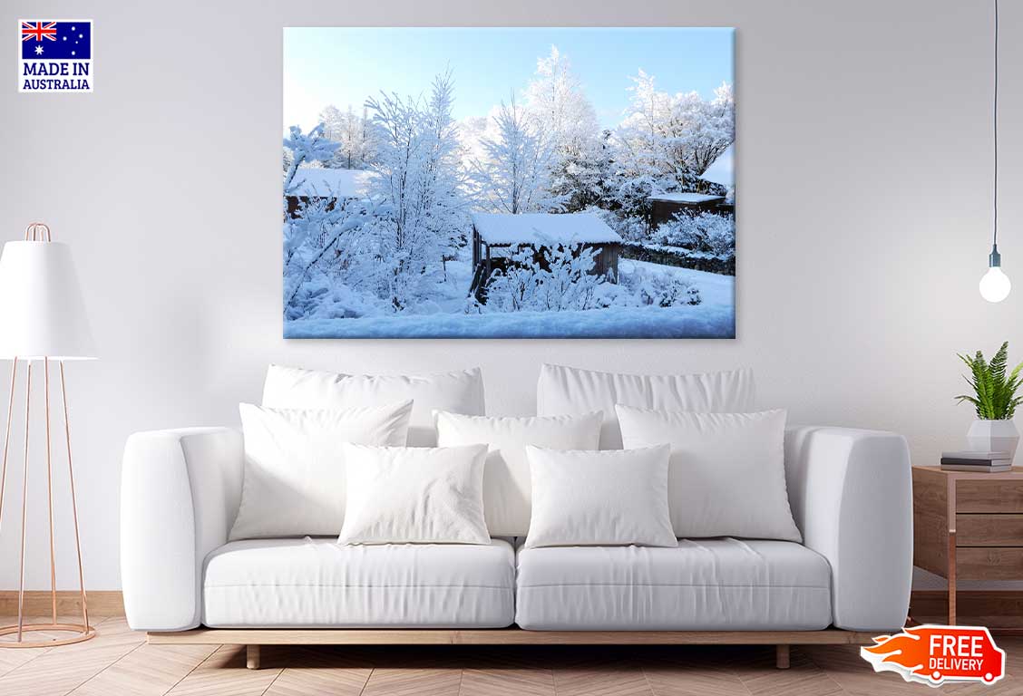 Snow Trees Covered House View Photograph Print 100% Australian Made