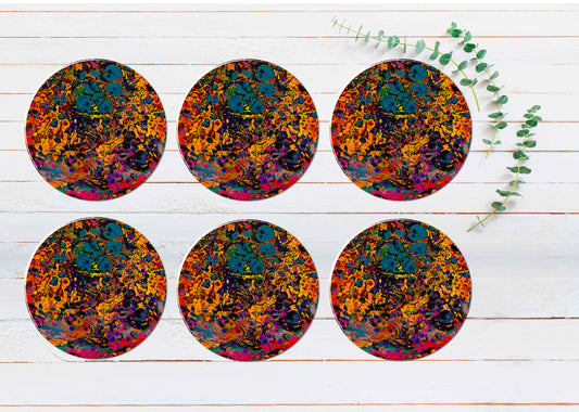 Colorful Red Watercolor Abstract Coasters Wood & Rubber - Set of 6 Coasters