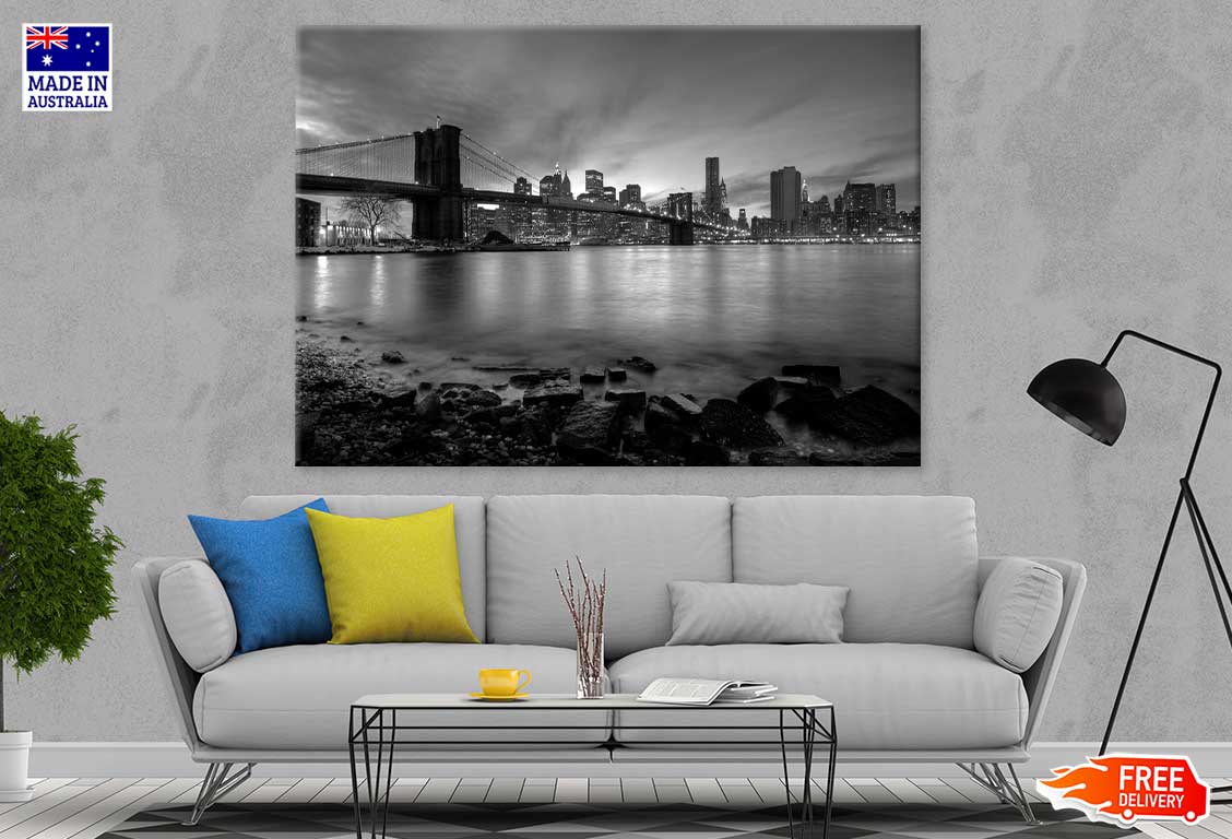 Brooklyn Bridge & New York City B&W View Photograph Print 100% Australian Made