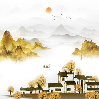 Square Canvas Misty Jiangnan Landscape Vector Art High Quality Print 100% Australian Made