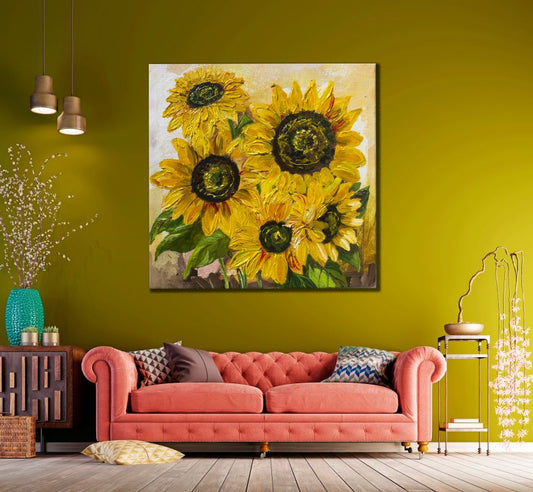 Square Canvas Sun Flower Bunch Painting High Quality Print 100% Australian Made
