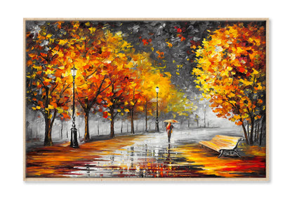 Girl Walking on Autumn Trees Road Watercolor Painting Wall Art Limited Edition High Quality Print Canvas Box Framed Natural