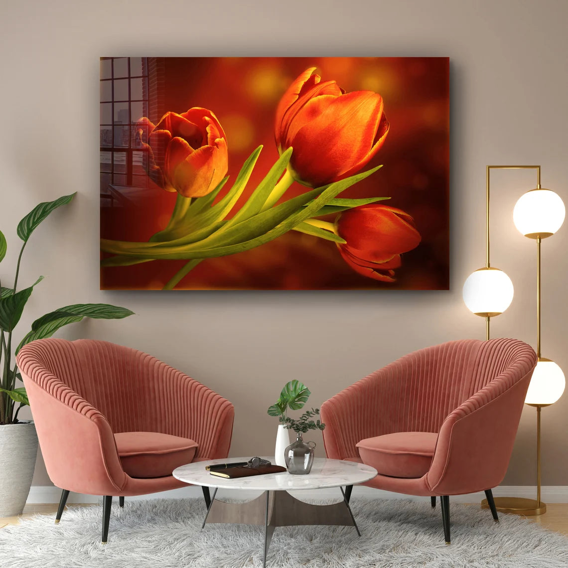 Red Orange Tulips View Print Tempered Glass Wall Art 100% Made in Australia Ready to Hang