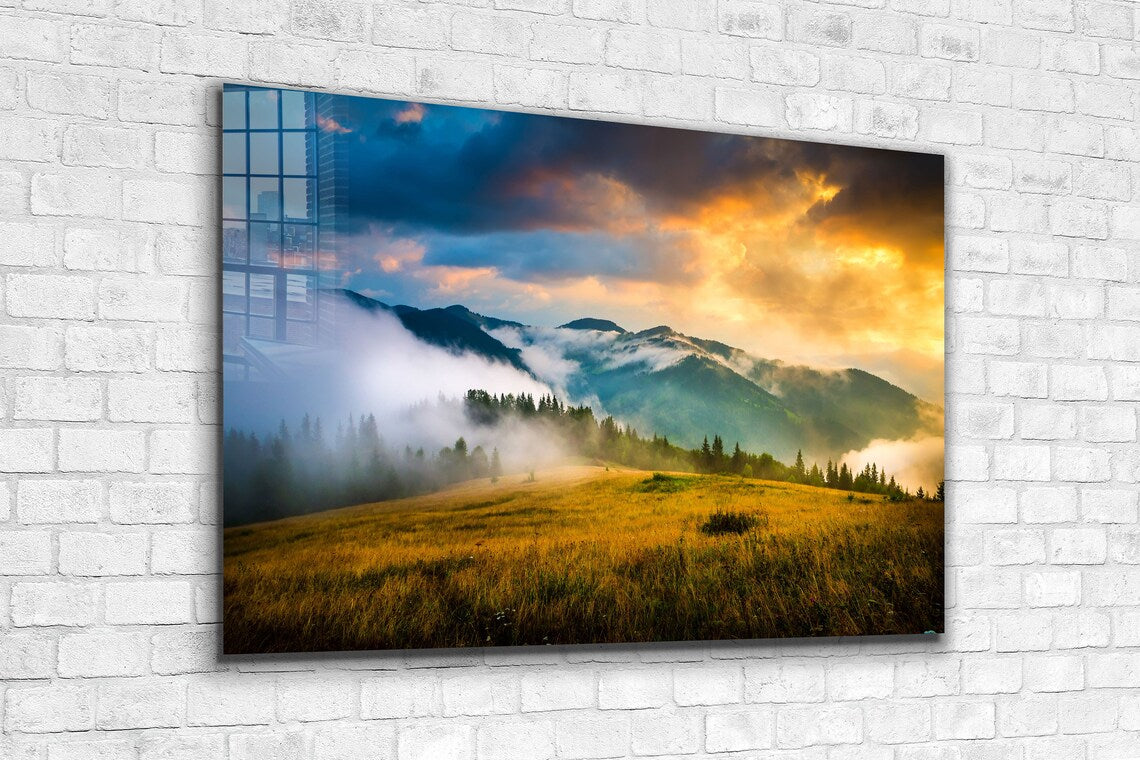 Misty Mountains Clouds Print Tempered Glass Wall Art 100% Made in Australia Ready to Hang