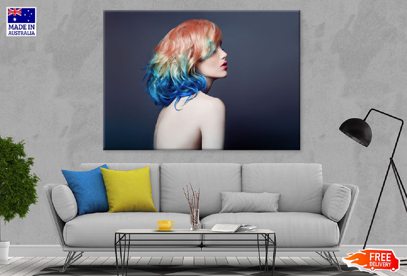 Fashion Girl With Short Blue Hair Print 100% Australian Made