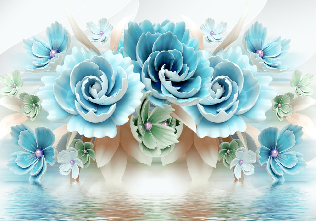 Wallpaper Murals Peel and Stick Removable 3D illustration Blue Flower Design High Quality