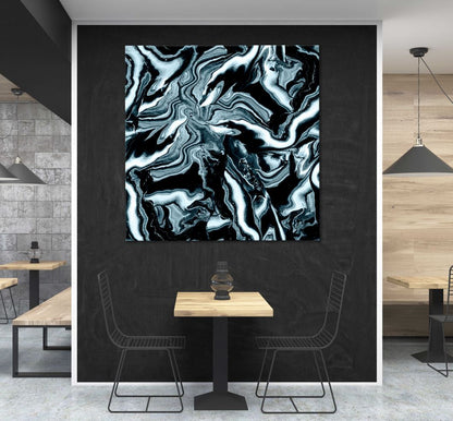 Square Canvas Black Blue Wave Fluid Abstract Design High Quality Print 100% Australian Made