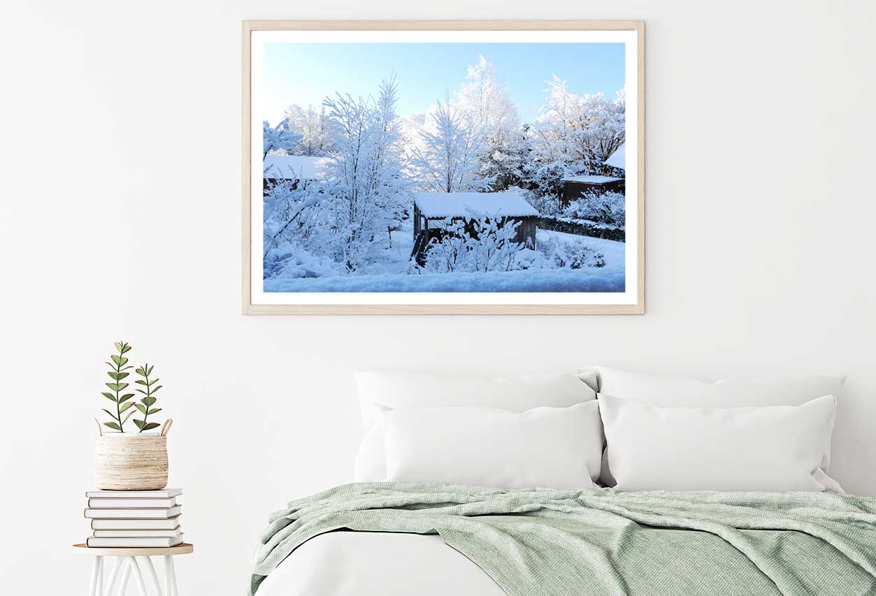 Snow Trees Covered House View Photograph Home Decor Premium Quality Poster Print Choose Your Sizes