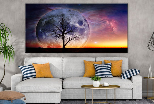 Single Tree Moon Galaxy View Print 100% Australian Made