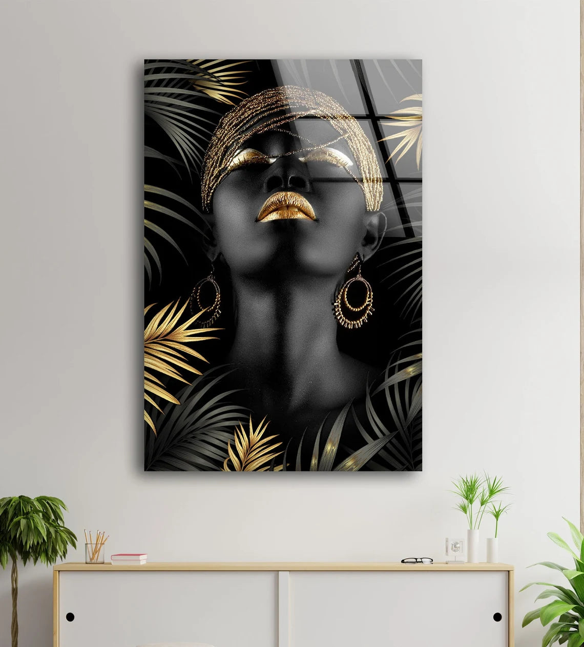 Girl with Black Makeup & Gold Leaves Photograph Acrylic Glass Print Tempered Glass Wall Art 100% Made in Australia Ready to Hang