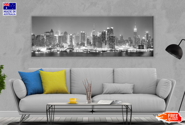 Panoramic Canvas New York City Black & White High Quality 100% Australian made wall Canvas Print ready to hang