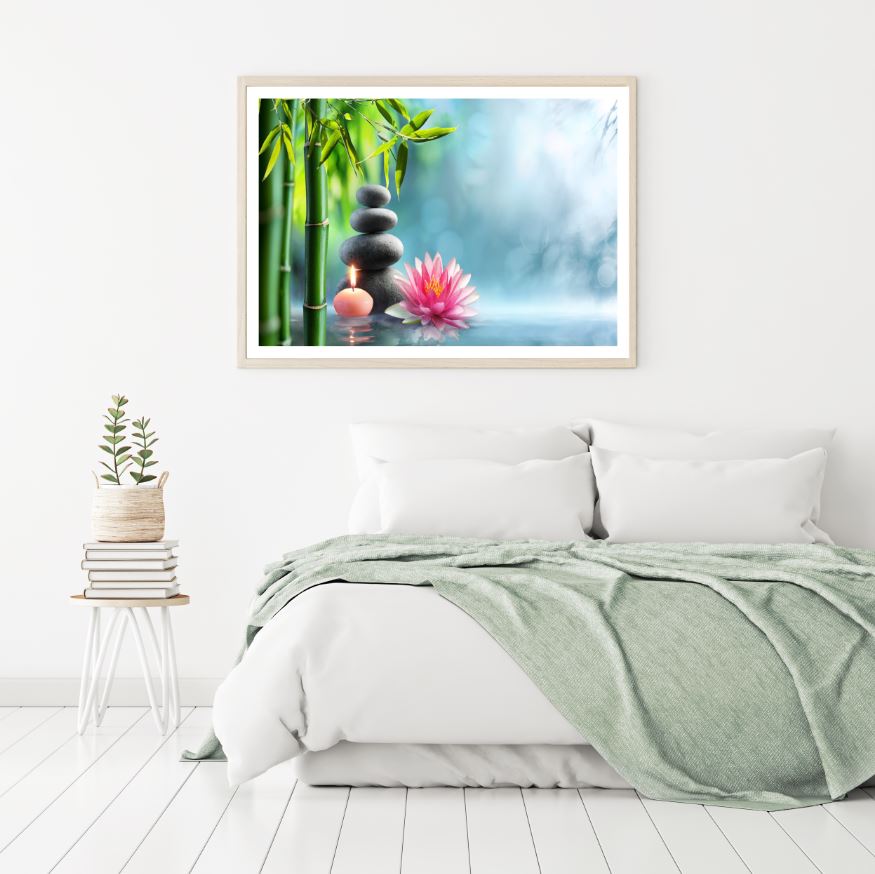 Flowers Candle & Zen Stones View Home Decor Premium Quality Poster Print Choose Your Sizes