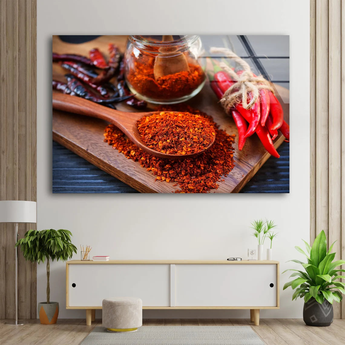 Chillie Flakes on Spoon Photograph Acrylic Glass Print Tempered Glass Wall Art 100% Made in Australia Ready to Hang