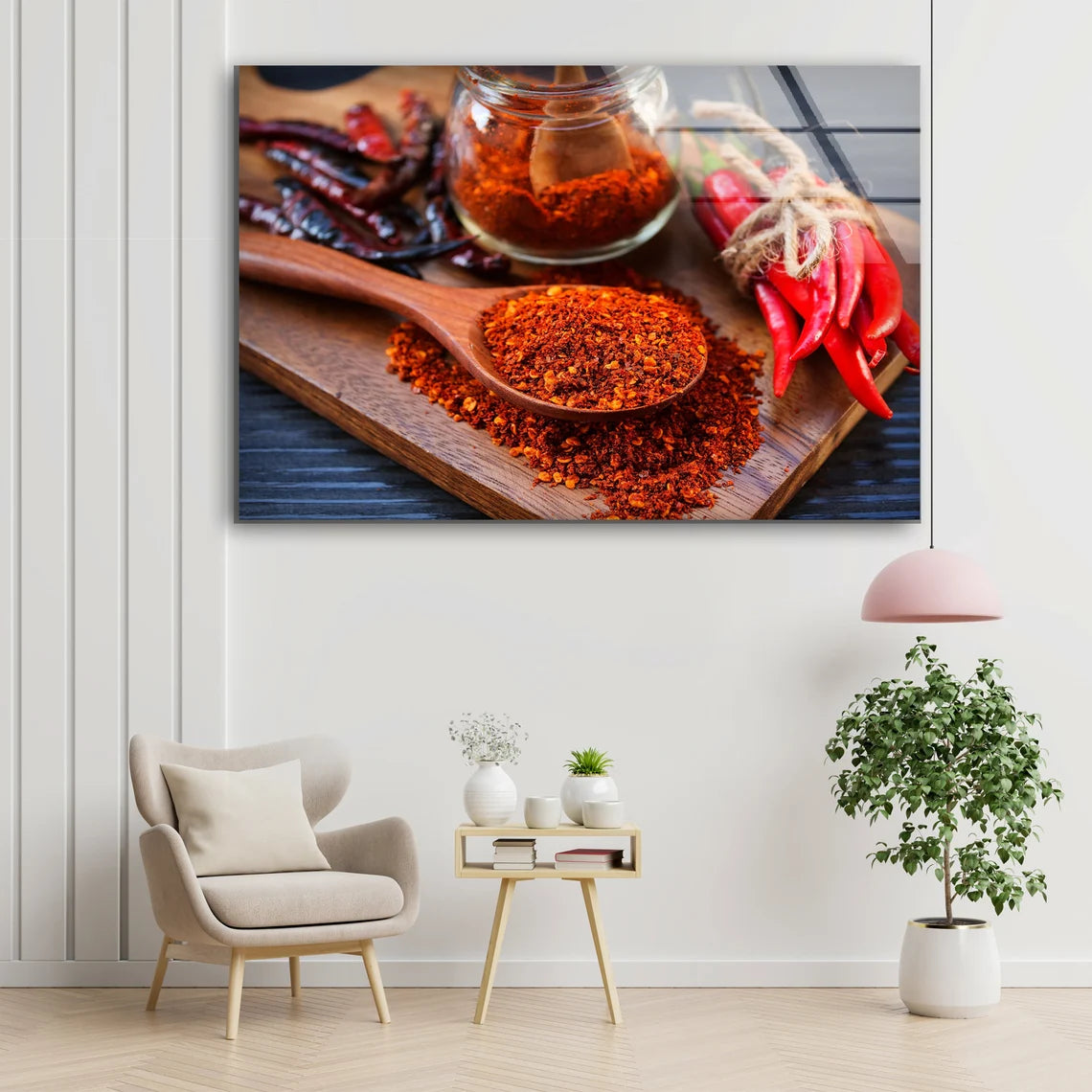 Chillie Flakes on Spoon Photograph Acrylic Glass Print Tempered Glass Wall Art 100% Made in Australia Ready to Hang