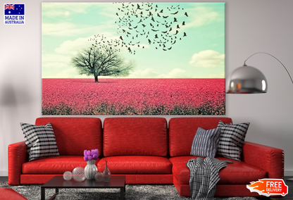 Tree & Birds in a Flower Field Print 100% Australian Made