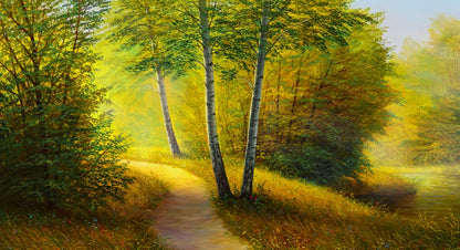 Road in Forest Oil Painting View Home Decor Premium Quality Poster Print Choose Your Sizes