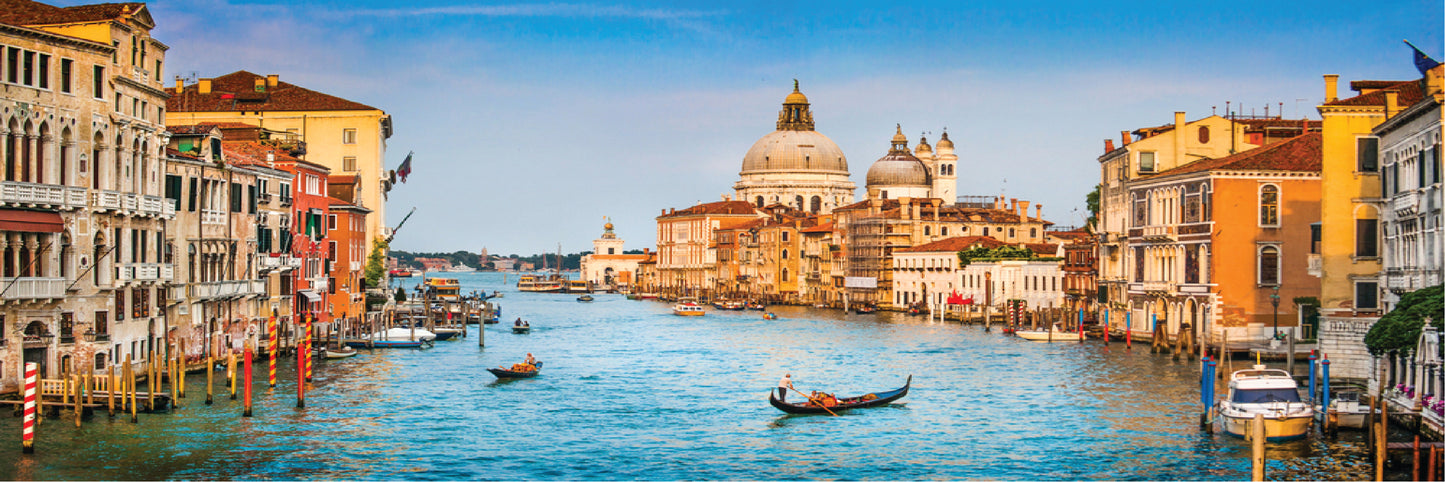 Panoramic Canvas Italy Landscape Boats on Canal High Quality 100% Australian made wall Canvas Print ready to hang