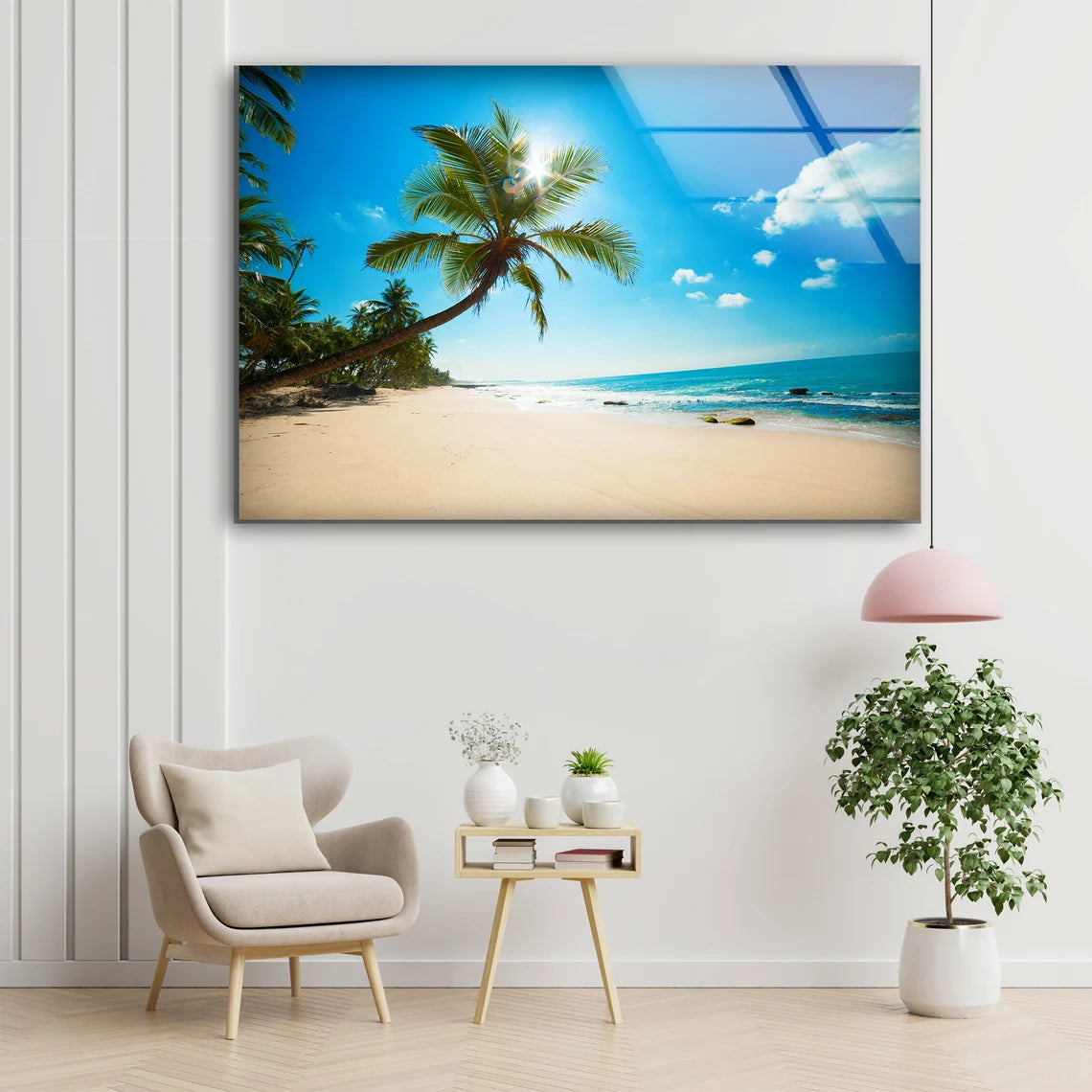 Palm Tree & Sea Scenery Photograph Acrylic Glass Print Tempered Glass Wall Art 100% Made in Australia Ready to Hang