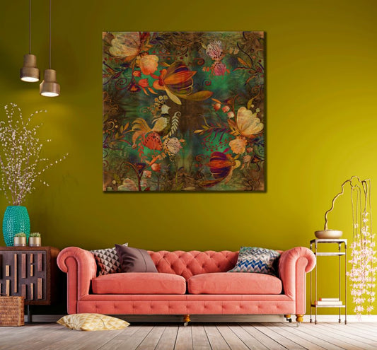 Square Canvas Colorful Abstract Floral Design High Quality Print 100% Australian Made