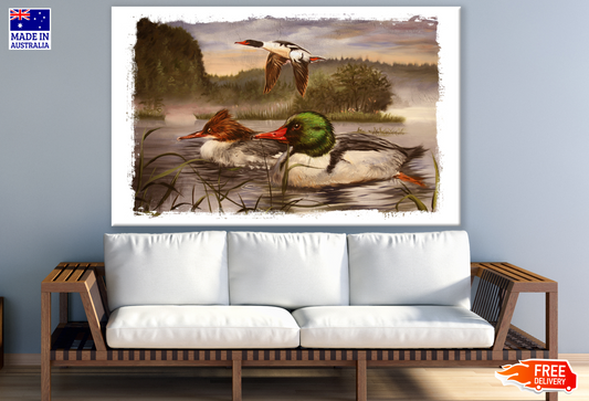 Mallard Birds on Water Painting Print 100% Australian Made