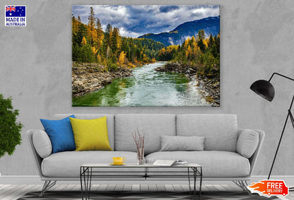 River & Autumn Trees on Mountain Scenery Photograph Print 100% Australian Made