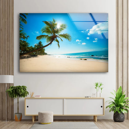 Palm Tree & Sea Scenery Photograph Acrylic Glass Print Tempered Glass Wall Art 100% Made in Australia Ready to Hang