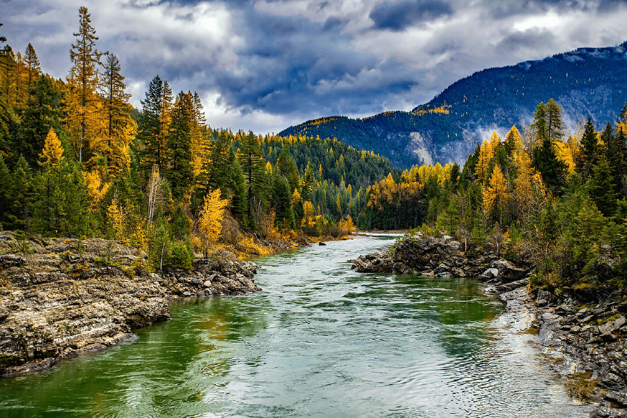 River & Autumn Trees on Mountain Scenery Photograph Print 100% Australian Made