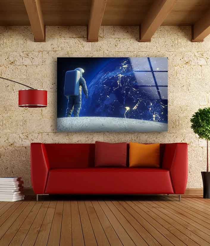 Astronaut Looking at Earth Acrylic Glass Print Tempered Glass Wall Art 100% Made in Australia Ready to Hang