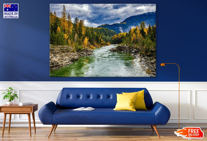 River & Autumn Trees on Mountain Scenery Photograph Print 100% Australian Made