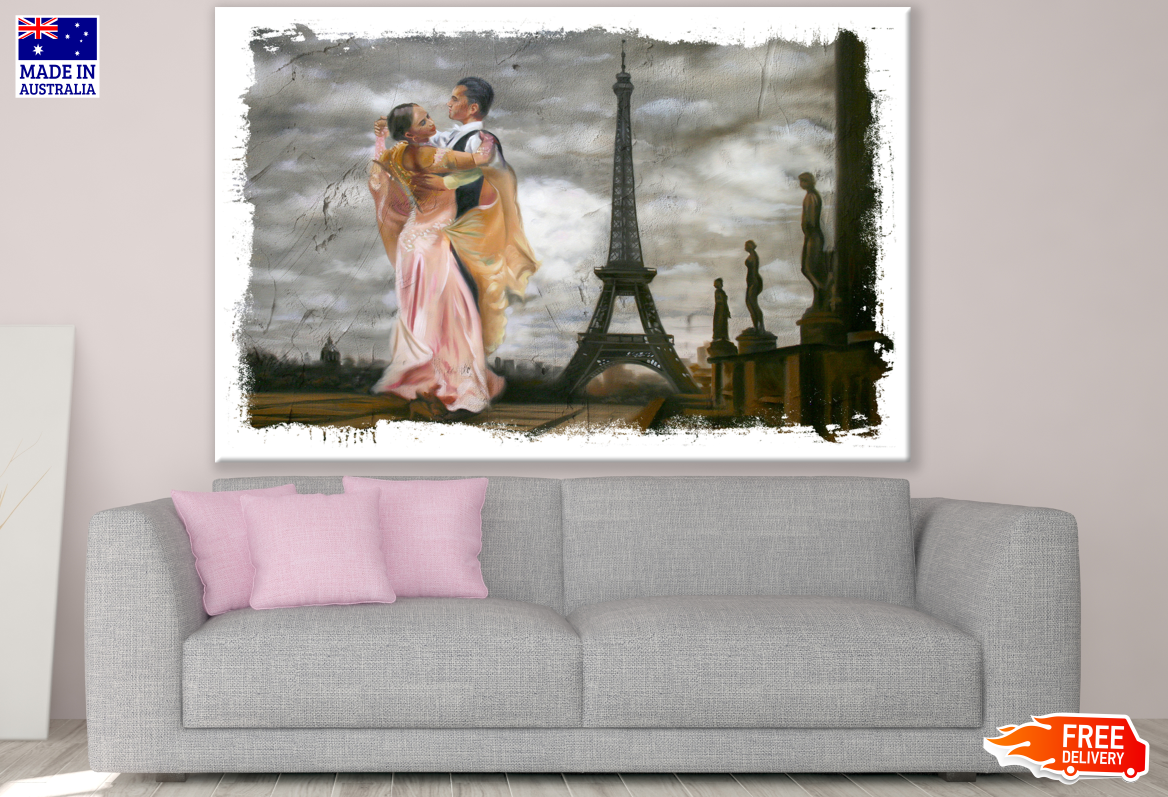 Couple Dancing near Eiffel Tower Painting Print 100% Australian Made