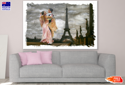 Couple Dancing near Eiffel Tower Painting Print 100% Australian Made