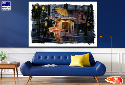 Couple Dancing with Umbrella Night Painting Print 100% Australian Made