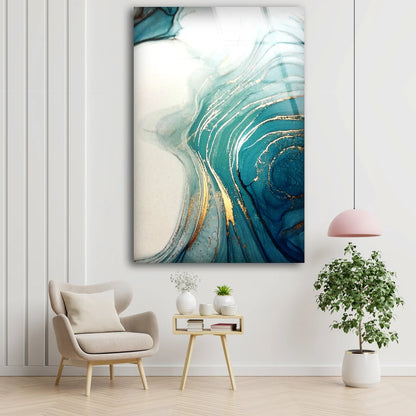 White Blue & Gold Abstract Design Acrylic Glass Print Tempered Glass Wall Art 100% Made in Australia Ready to Hang