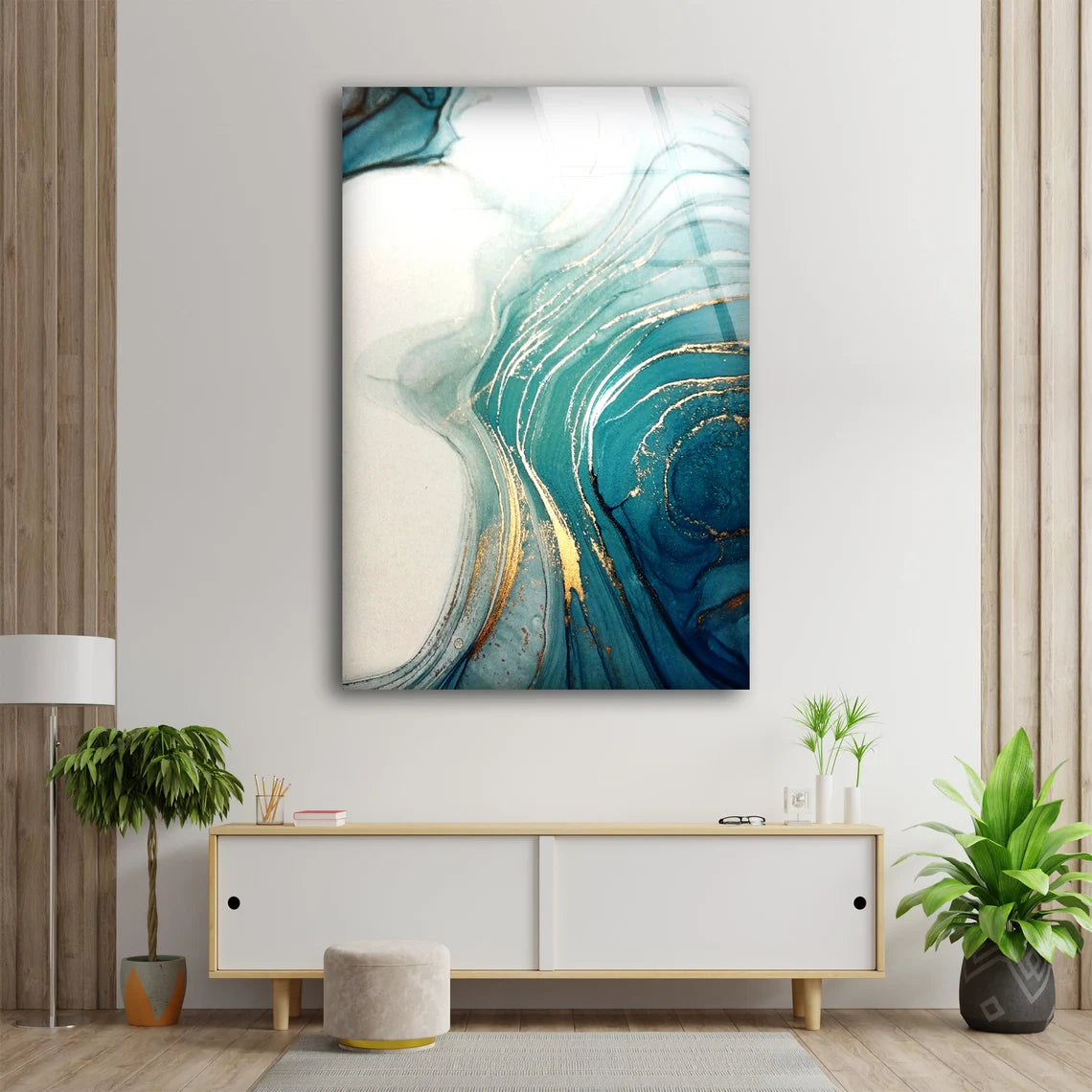 White Blue & Gold Abstract Design Acrylic Glass Print Tempered Glass Wall Art 100% Made in Australia Ready to Hang