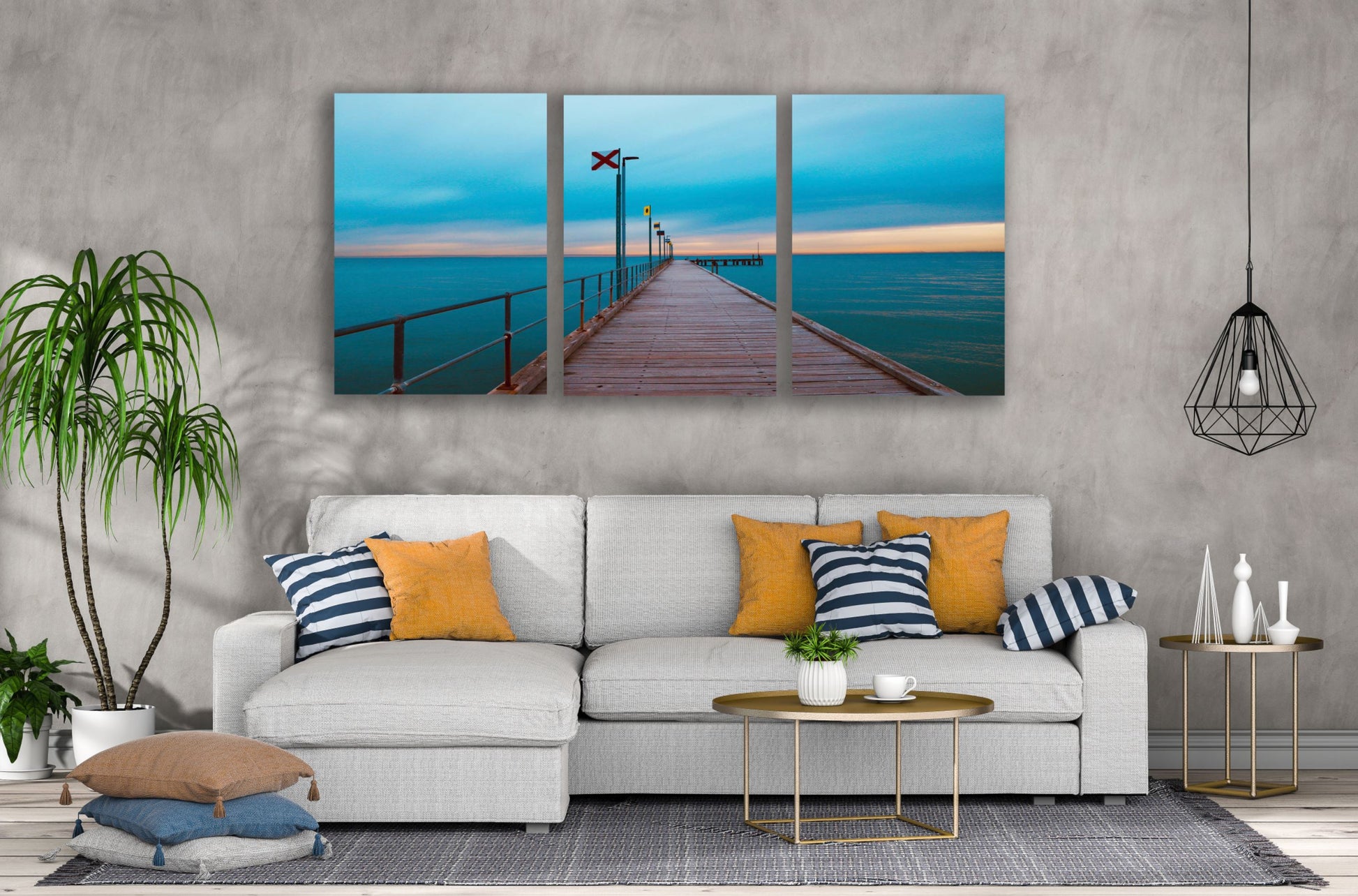 3 Set of Wooden Pier Over Beach View Photograph High Quality Print 100% Australian Made Wall Canvas Ready to Hang