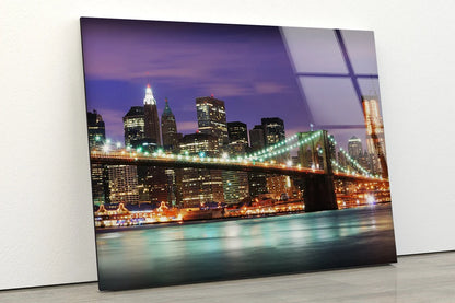 City & Sea Night Scenery Photograph Acrylic Glass Print Tempered Glass Wall Art 100% Made in Australia Ready to Hang