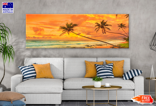 Panoramic Canvas Sunset Beach Trees High Quality 100% Australian made wall Canvas Print ready to hang