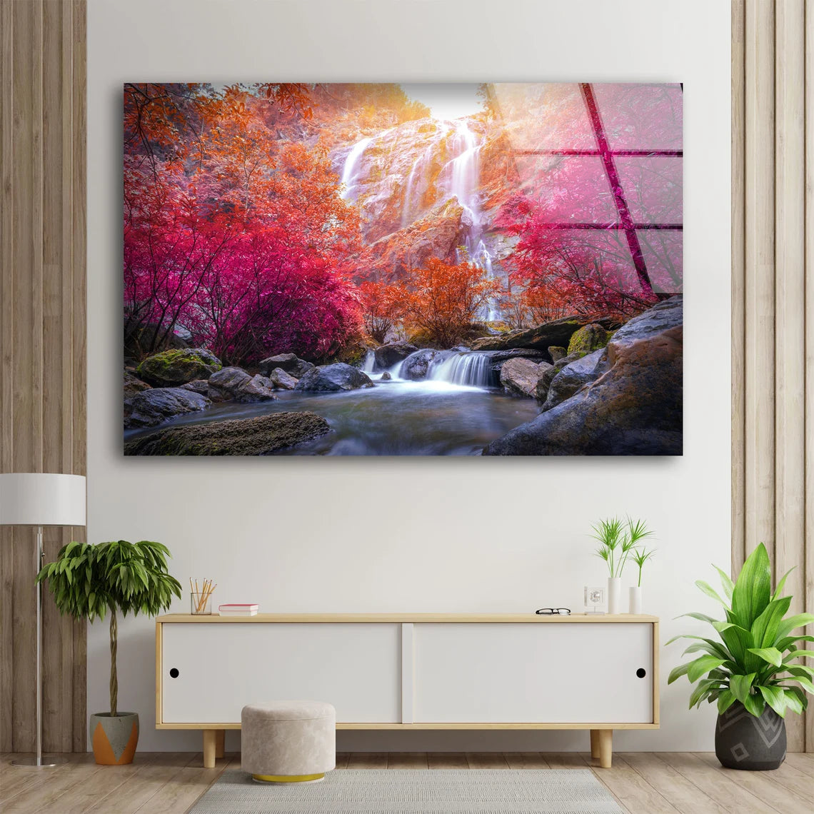 Waterfall in Colorful Forest Photograph Acrylic Glass Print Tempered Glass Wall Art 100% Made in Australia Ready to Hang