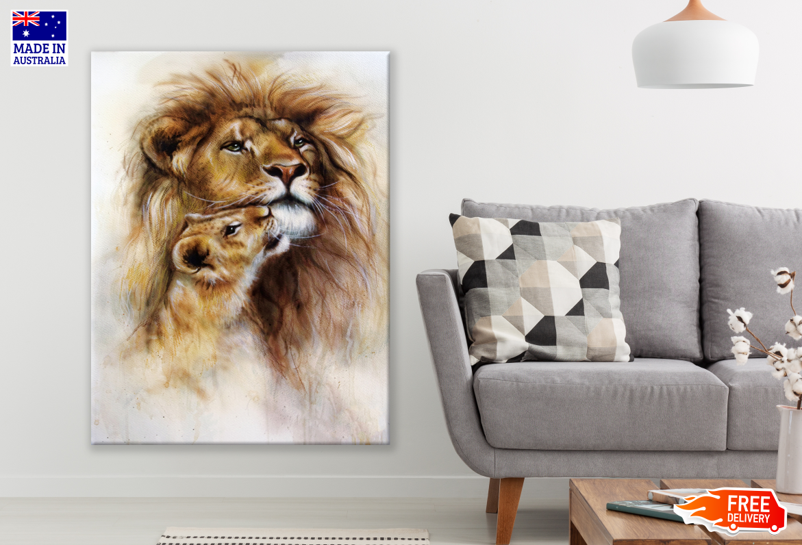 Lion & Cub Portrait Painting Print 100% Australian Made