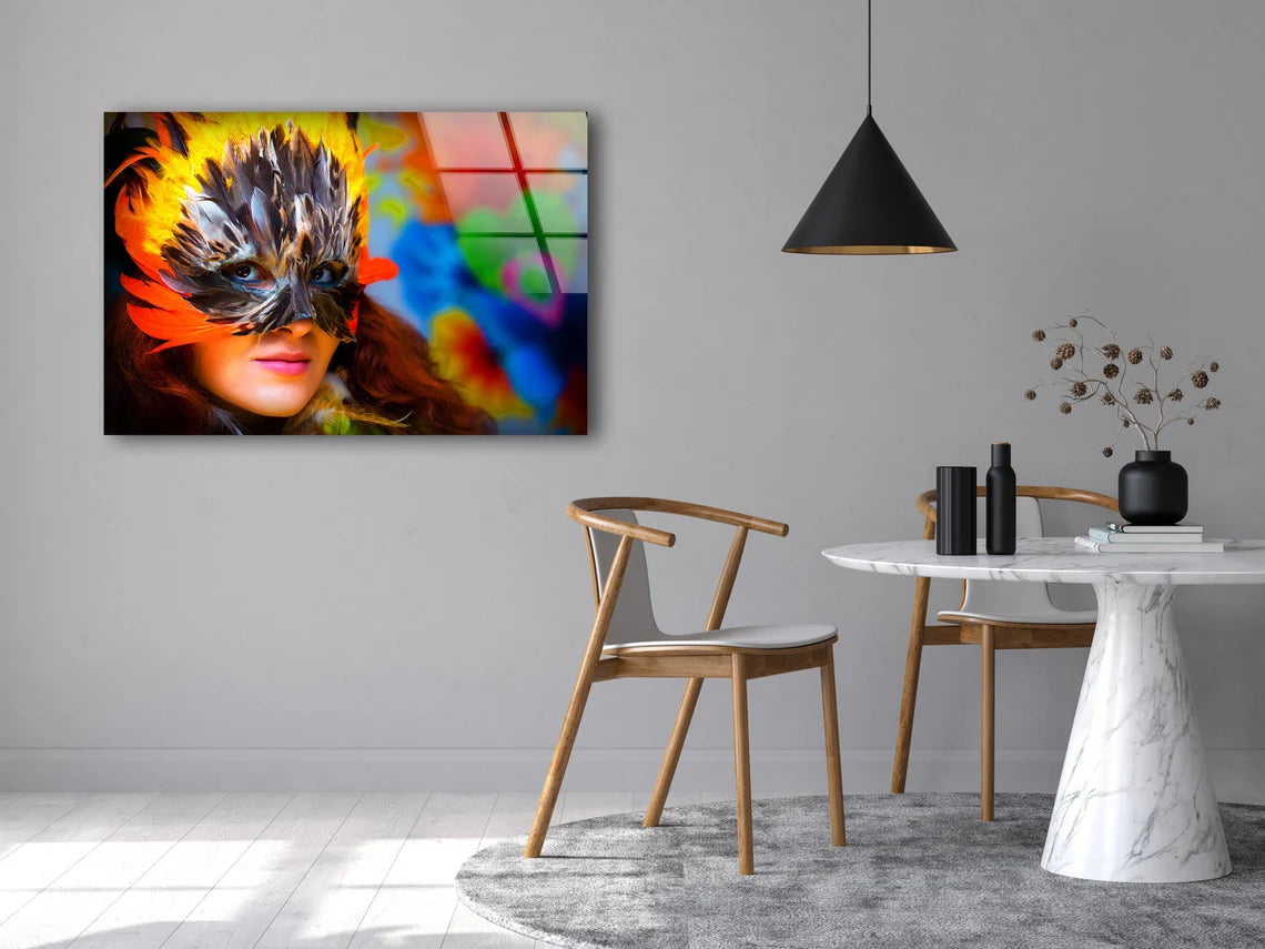 Girl with Feather Mask Photograph Acrylic Glass Print Tempered Glass Wall Art 100% Made in Australia Ready to Hang