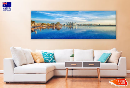 Panoramic Canvas Beach View USA City Skyline Photograph High Quality 100% Australian Made Wall Canvas Print Ready to Hang