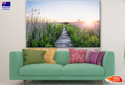 Wooden Path Over Grass Field Photograph Print 100% Australian Made