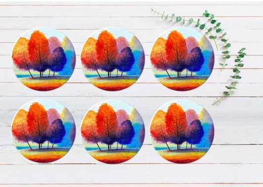 Autumn River Painting Coasters Wood & Rubber - Set of 6 Coasters