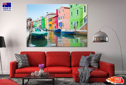 Houses & Boats in Burano Village Photograph Print 100% Australian Made