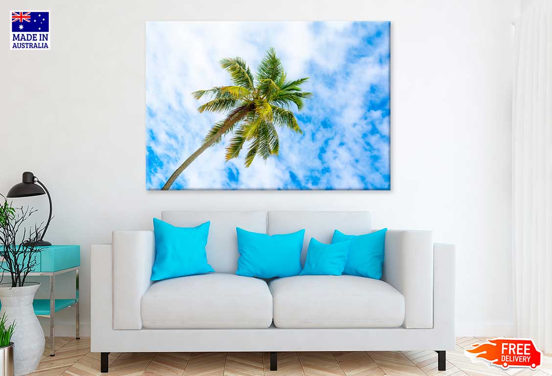 Palm Trees & Cloudy Blue Sky Photograph Print 100% Australian Made